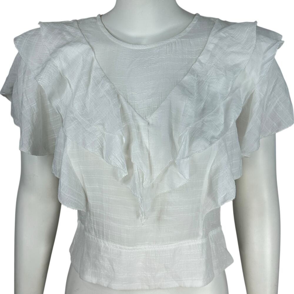 Storia Ruffled Gauze Blouse Top Womens Size Medium Feminine Flowy Crop Frill